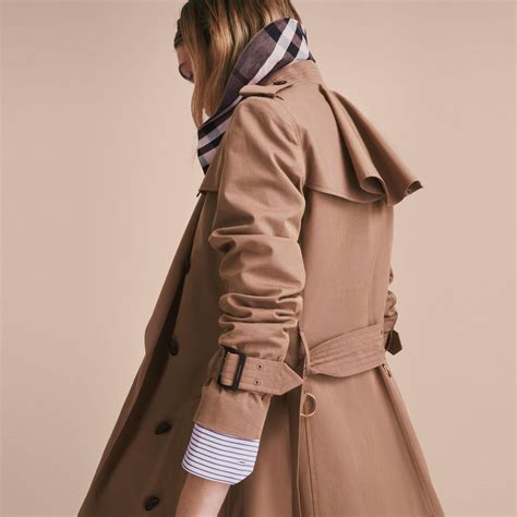 burberry women's brown tropical gabardine trench coat with ruffle detail|authentic Burberry trench.